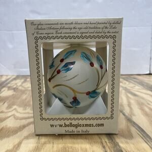 Bellagio Italian Mouth Blown Glass Christmas Holly Ornament Italy With Box